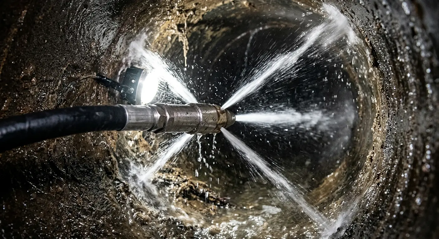 High-pressure hydro jetting nozzle cleaning sewer pipe for Storm Drain Cleaning in Miami Gardens